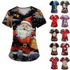 Women's Christmas Printed Uniform Work Uniform V Neck Pocket Protective Uniform