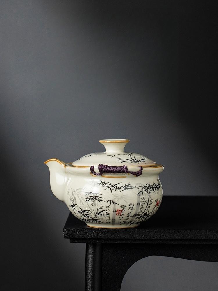 160 мл черный бамбуковый фарфоровый набор для обжига в печи Ru, гайвань для чая, супница, чайная утварь, чашка, китайская желтая керамическая открывающаяся чаша для чая, чайная церемония