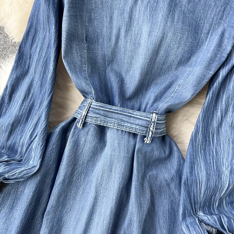 RUGOD Джинсовое платье женское весеннее новое корейское платье с воротником в стиле ретро с талией длинное платье темпераментное платье средней длины