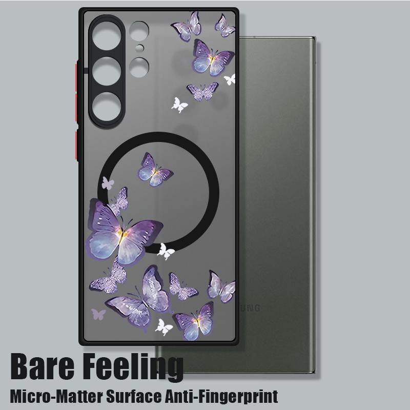 Магнитный чехол для телефона с узором "Синяя бабочка" для Samsung Galaxy A37 A17 A56 A36 A55 A35 A26 A16 A25 A15 A54 A14 A34 Акриловая крышка