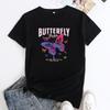 Summer Women's Plus Size Butterfly Print Pure Cotton Loose Round Neck Short Sleeved T-shirts Women's