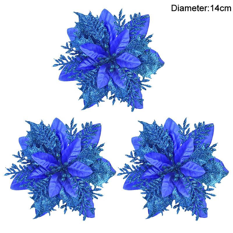 3/10pcs 14cm Christmas Flowers Glitter Red Gold Flower Head Xmas Tree Ornament New Year Decorations for Home Navidad Noel Gifts