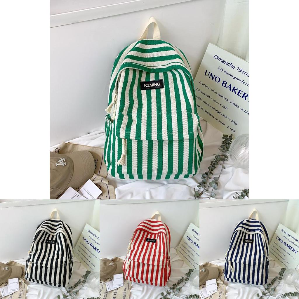 Simple Striped Pattern Student Canvas Backpack For Women