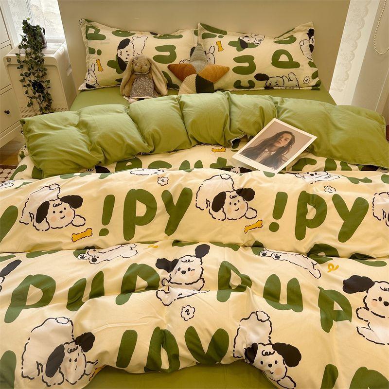 Комплект из четырех стеганых одеял для общежития из стираного хлопка с рисунком в виде милой девушки в виде сердца, комплект из трех простыней
