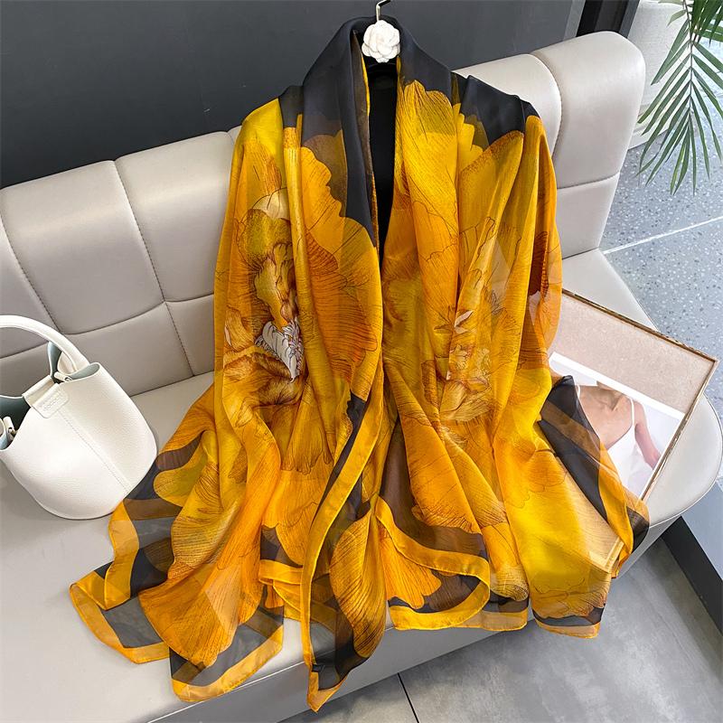 New Spring Large Female Summer Silk Thin Hijab Wraps Women Elegant Floral Scarf Shawl Pashmina Beach Stoles Bufanda Foulard