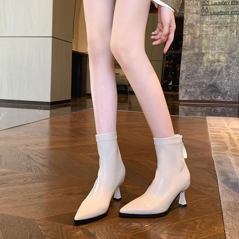 pointed highheeled largesize short boots for women  autumn and winter thick legs widened large tube circumference Martin boots for women