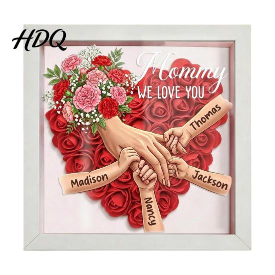 Personalized Family Keepsake Mommy Holding Hands Shadow Box with Ring And Manicure Custom Mother
