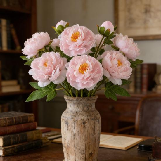 Искусственный Цветок Пиона с Эффектом Реального Прикосновения, Имитация Шелкового Пиона с Длинным Стеблем для Валентинова Дня, Цветочной Композиции, Свадебной Вечеринки, Декора Вазы для Дома и Кухни