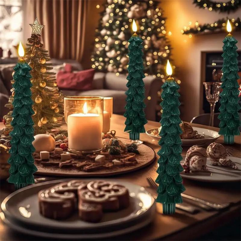 Christmas Tree Flameless LED Candles Green Led Candlesticks with Timer Remote Christmas Tree 3D Flickering LED Flameless Candles