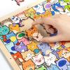 Cartoon Cat Wooden Coloring Puzzle Kit with Photo Frame Marker Pens DIY Hand-Painted Irregular Jigsaw Puzzle Toy Decoration Ornament