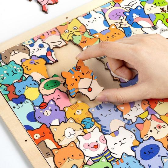 Cartoon Cat Wooden Coloring Puzzle Kit with Photo Frame Marker Pens DIY Hand-Painted Irregular Jigsaw Puzzle Toy Decoration Ornament