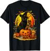 Retro Halloween Black Cat Witch and Pumpkin Unisex T-Shirt Sizes S–5XL