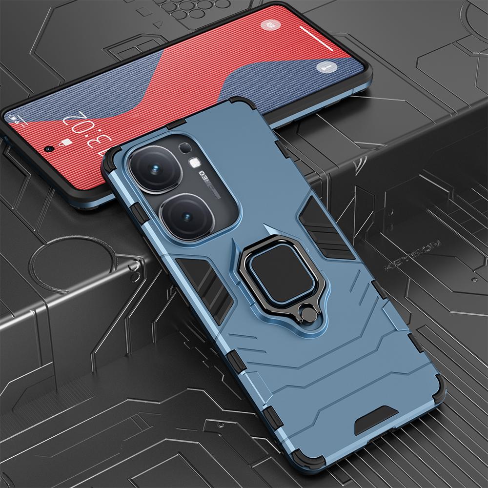 KEYSION Противоударный защитный чехол для IQOO Neo9 Pro 8 Pro 7SE, мягкий силикон + ПК, металлическое кольцо-подставка, задняя крышка для телефона для VIVO IQOO Neo 9