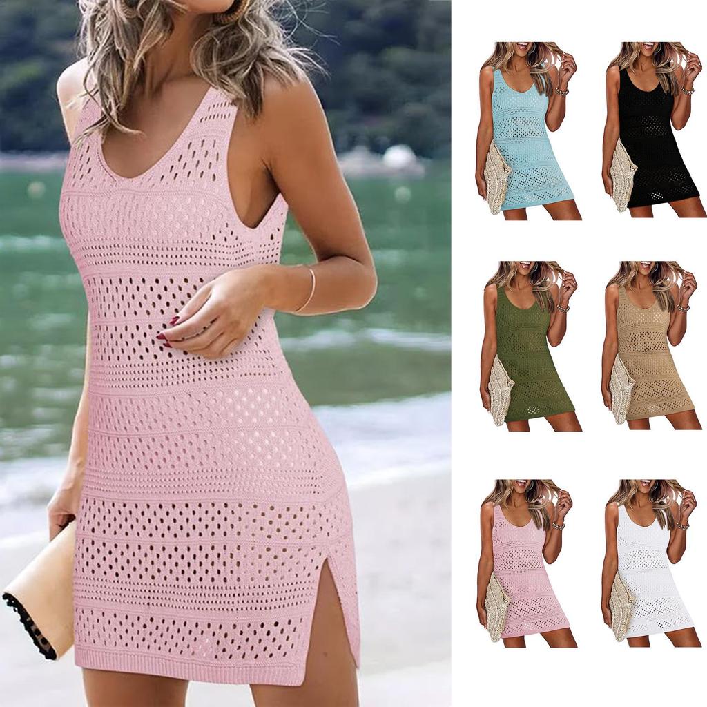 Женский трикотажный купальник-накидка 2024 года: Солнцезащитная пляжная юбка без рукавов в европейском и американском стиле