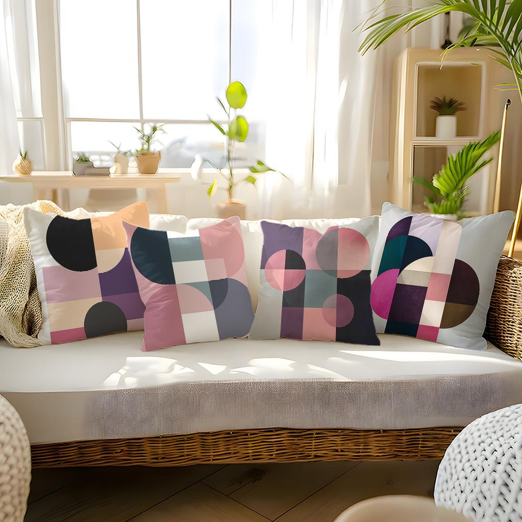 Morandi Geometric Throw Pillow Covers, Pastel Circle & Square Print Cushion Cases, Minimalist Modern Home Decor For Living Room