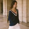 New Deep V-Neck Commuting Knitted Sweater - Autumn/Winter Loose Off-Shoulder Style for Women