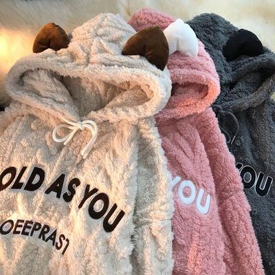 Плюшевая куртка, женская осенне-зимняя теплая свободная повседневная блузка с капюшоном, милый и удобный тонкий пуловер для отдыха, утолщенная блузка