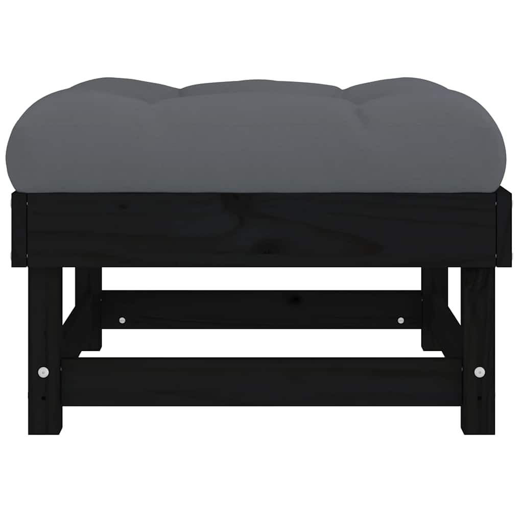 Garden Stool with Cushions 2 pcs Black Solid Pine Wood