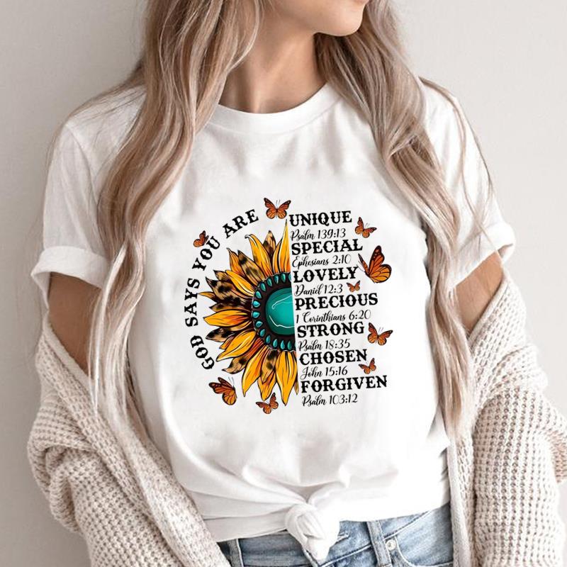 (Азиатский размер) Футболка с принтом Butterfly Flower Faith Trend, милая, повседневная, с коротким рукавом, женская, повседневная, модная