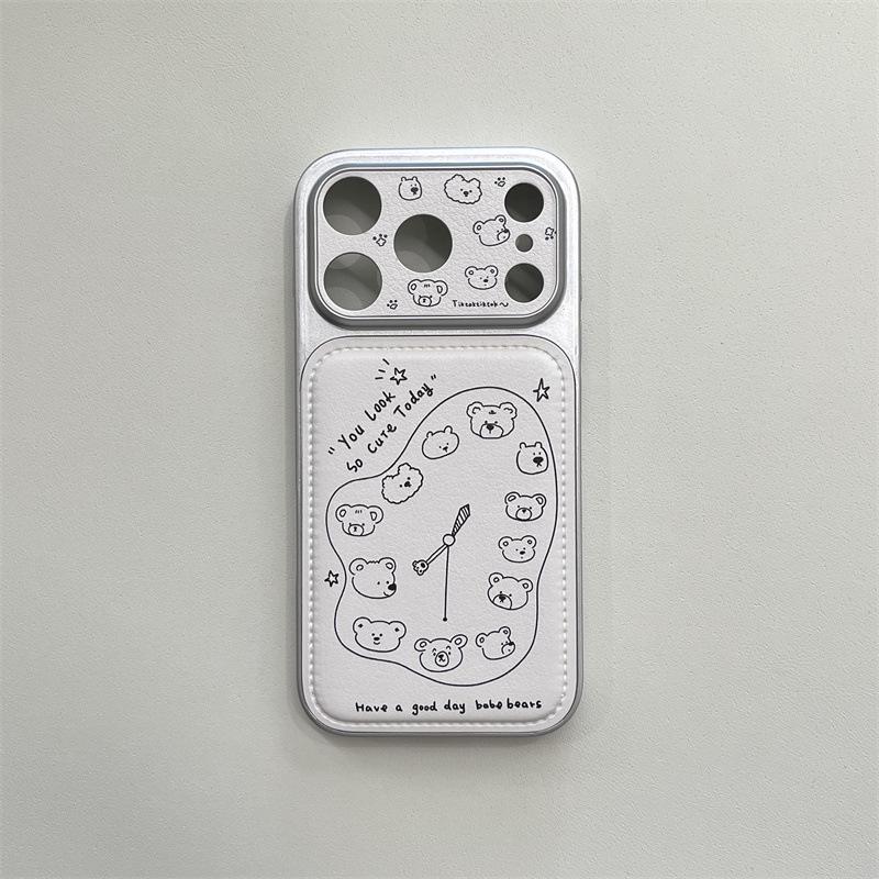 Часы-окно с Медвежонком Чехол для iPhone 15/14 - Совместим с Apple 17/16 Pro Max, Защитный чехол от падений