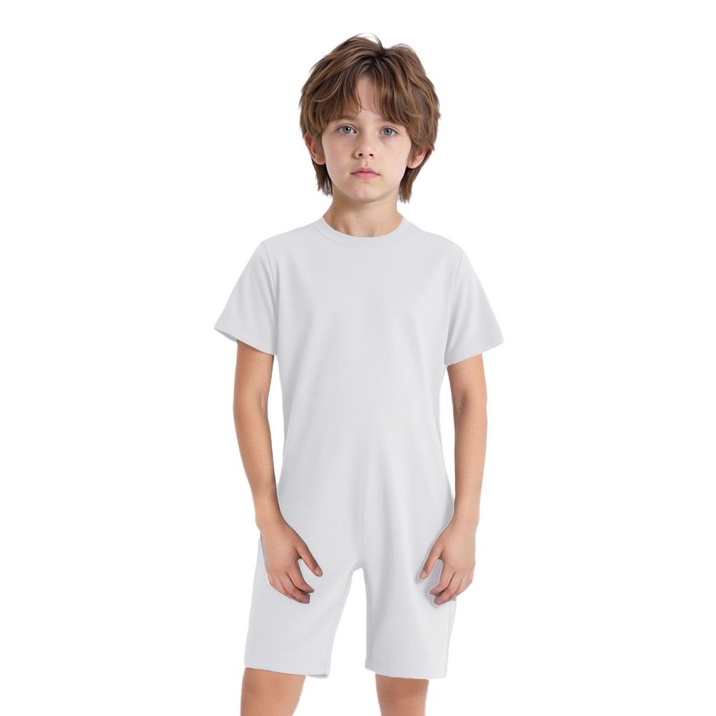 Kids Girls Boys Adaptive Clothing Round Neck Short Sleeve Back Zipper Solid Color Jumpsuit