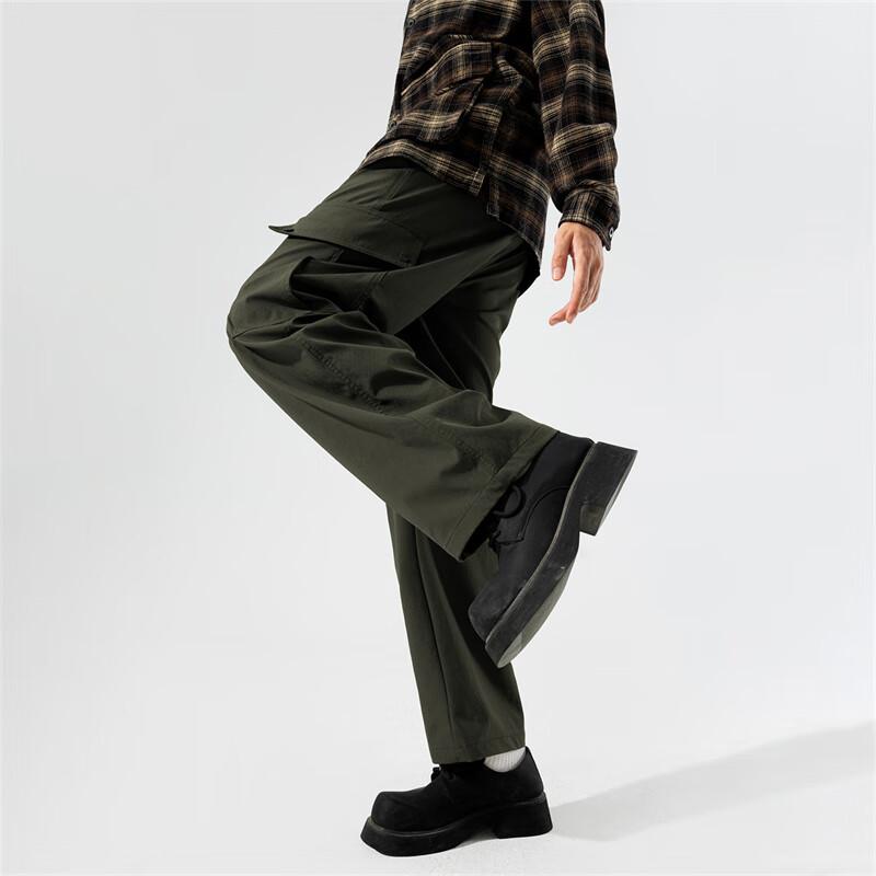 Wassup Sohot Men's Casual Straight Wide-Leg Cargo Pants