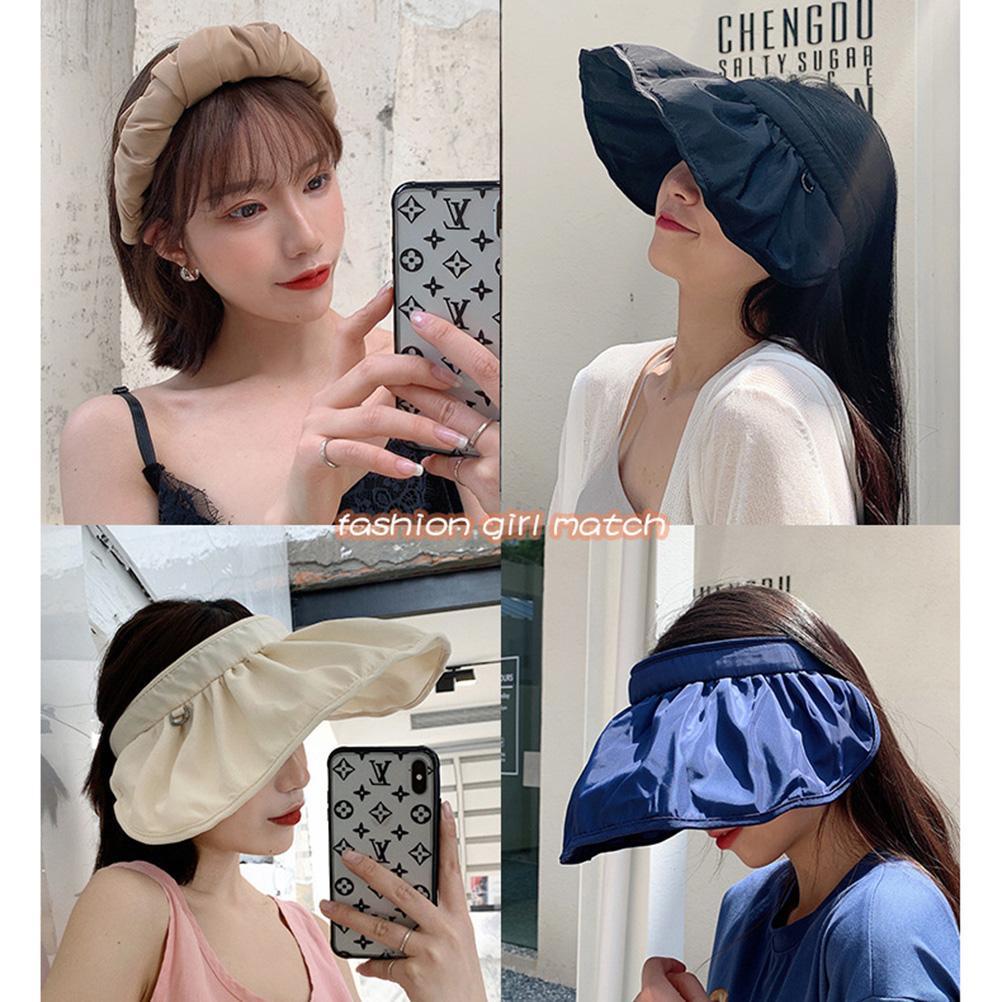 2 In 1 Foldable Sun Hat Sunscreen Anti UV Hair Hoop Sun Visor Summer Beach Hats for Women Girls