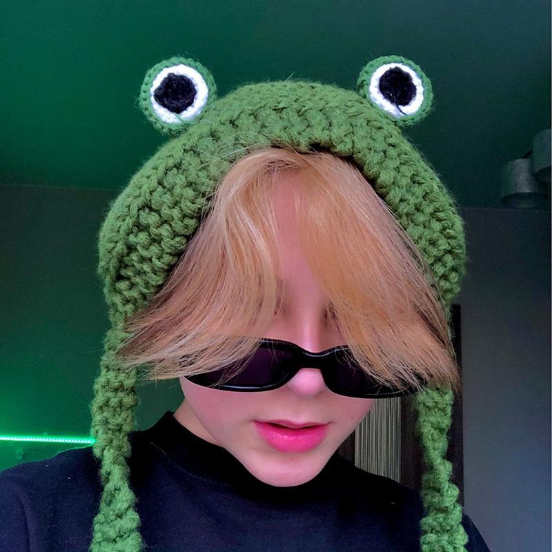 Winter Cute Women Frog Hat Crochet Costume Designer Beanie Hats Cap Women Bonnets Gift Hip-hop Cap Photography Knitted Hat