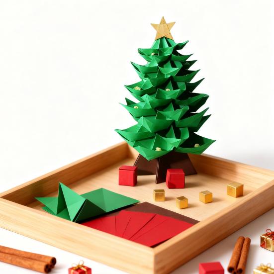 DIY Paper Christmas Tree Handmade Origami Tree Kit Fold 3D Christmas Paper Craft Set Holiday Desk Decoration for Craft Lovers Adults