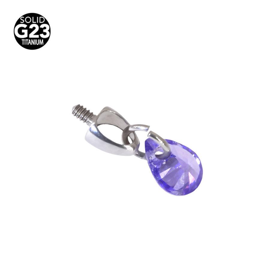 F136 Титановый лабрет с пулевидным наконечником в форме капли и подвеской из кристаллического циркона для пирсинга хряща уха