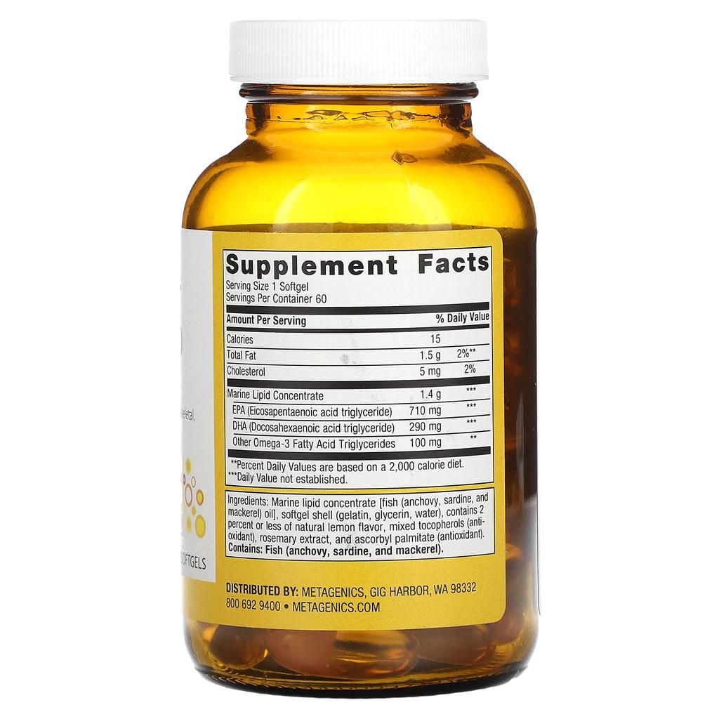 Metagenics OmegaGenics EPA-DHA 1000, натуральный лимонный вкус, 60 мягких капсул