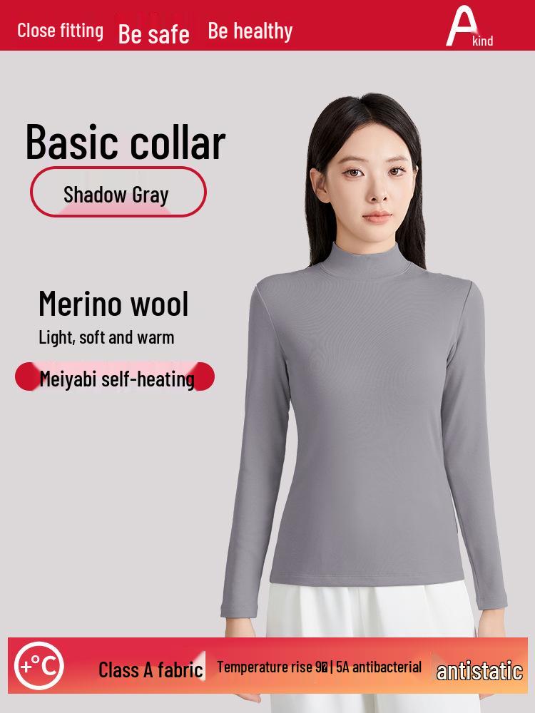 Autumn/Winter Wool Long-Sleeve Velvet Cotton Mid-Neck Women's Fashion Top