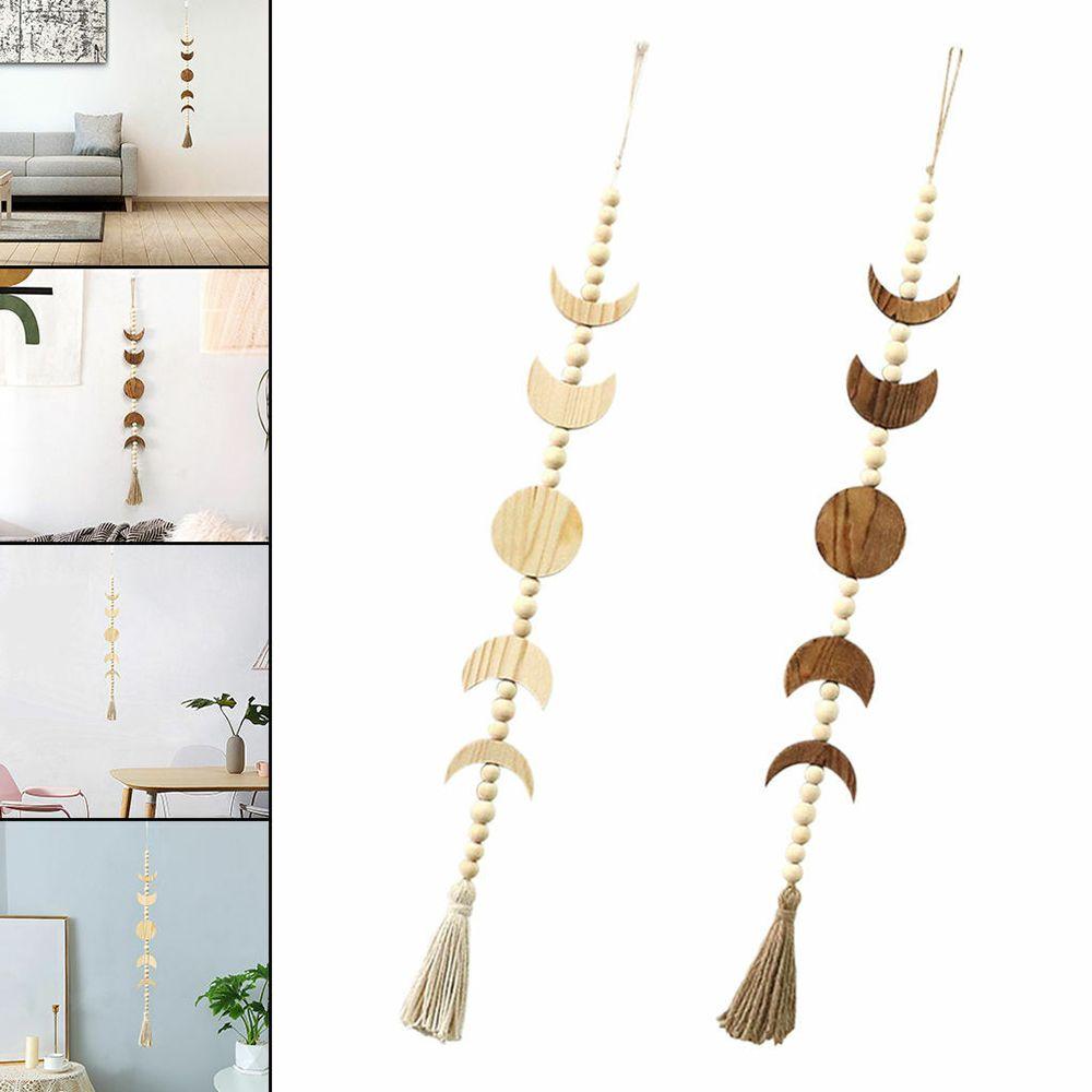Living Room Celestial Ornament Tassel Garland Wood Moon Phase Wood Bead Wall Hanging