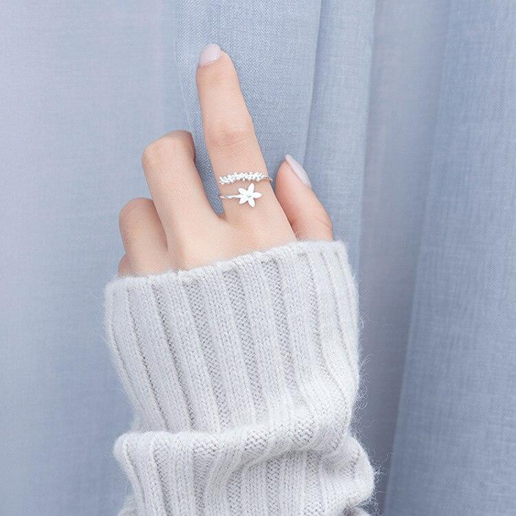 Korean 925 Sterling Silver Flower Adjustable Rings for Women Wedding Trendy Jewelry Anillos Jz156