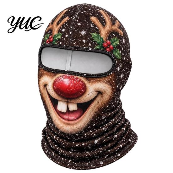 Holiday Costume Mask Christmas Santa Claus Face Mask, Funny Print Balaclava Windproof Milk Silk Headgear Fiber Neck Gaiter Cover for Outdoor