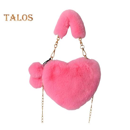 Женская сумка через плечо, однотонная, с пушистым искусственным мехом, в форме сердца, с застежкой-молнией на полой цепочке, женская зимняя сумка для путешествий, поездок на работу, свиданий