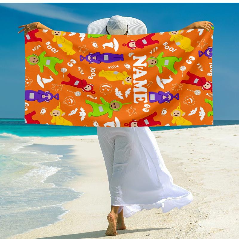 Custom Name Ultra-Soft Beach Towel with Teletubbies Theme,Ideal for Pool - Camping, Diving - Perfect Travel Essential, Vibrant Beach Towel.