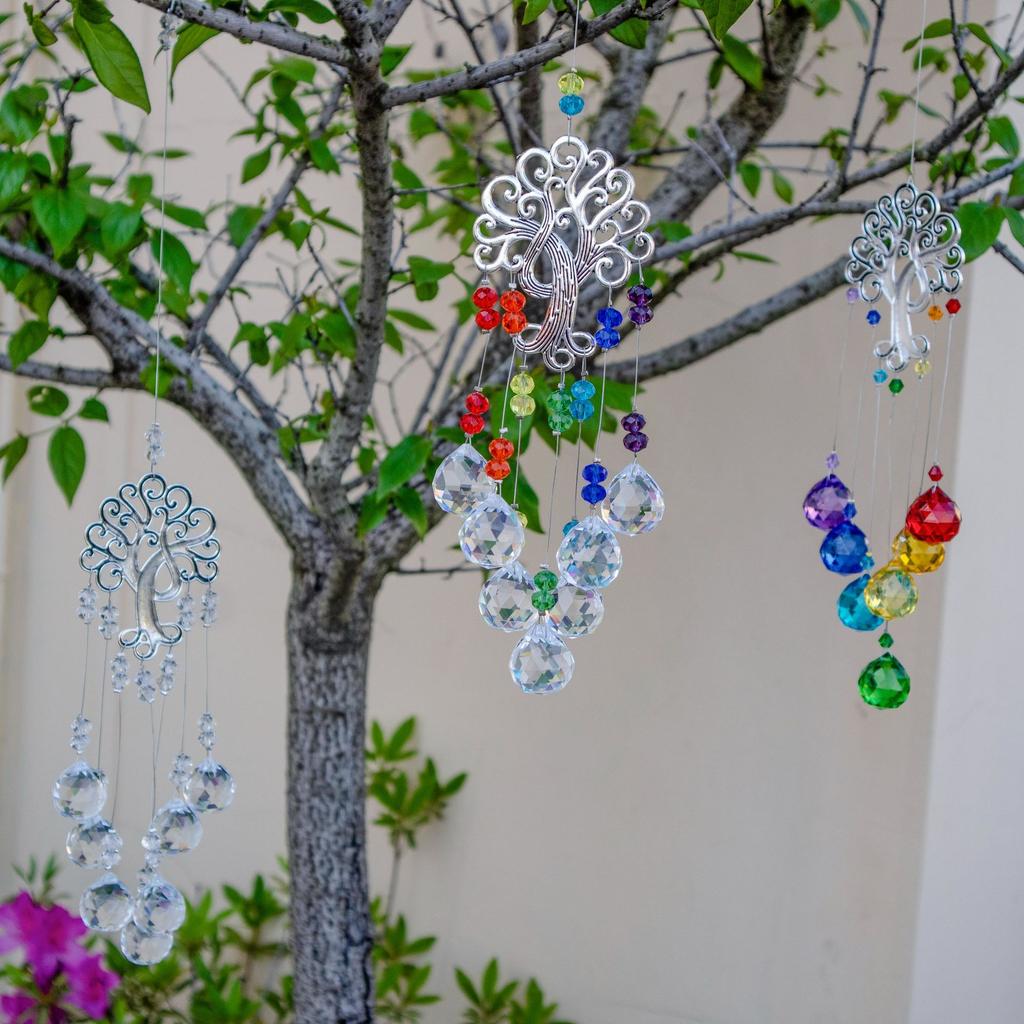 1 Pc Colorful Tree of Life Crystal Pendant Sunshine Collection Hanging Ornament Home Wind Chime Outdoor Garden Decoration Crafts