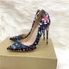 Fashion New Party Shoes Embroidered Graffiti Fashion Banquet Shoes 12CM10cm 8cm Pointed Thin High Heels