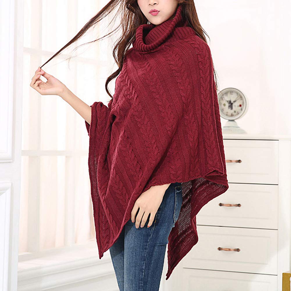 ANMIDA Вязаный Свободный Вязаный Верхняя одежда для Осени и Зимы Женское Пончо, Водолазка, Посадка, Свитер,