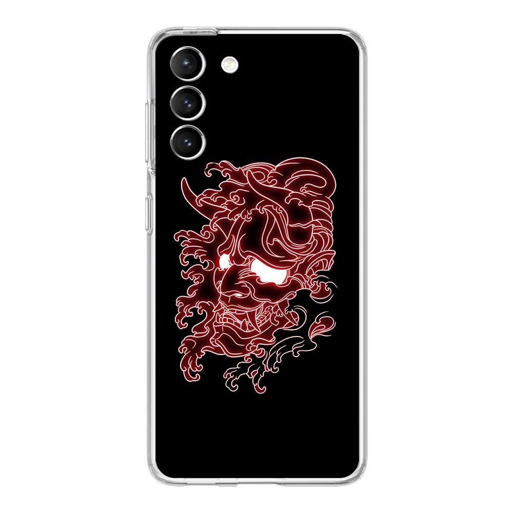 Чехол для телефона Samurai Oni Mask neon для Samsung Galaxy S22 S21 S20 FE Ultra 5G S10 S10E S9 S8 Plus Note 10 20 прозрачный силиконовый чехол