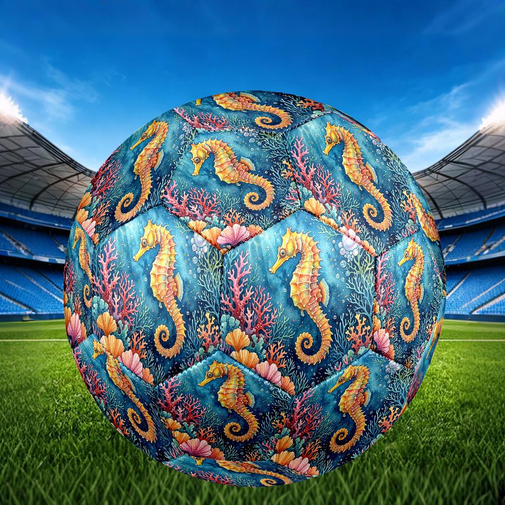 1pc Oceanic Seahorse Adventure Theme Soccer Ball Football, Size 5, Lightweight PVC, Outdoor Training Soccer Ball,Sports Gift t61433
