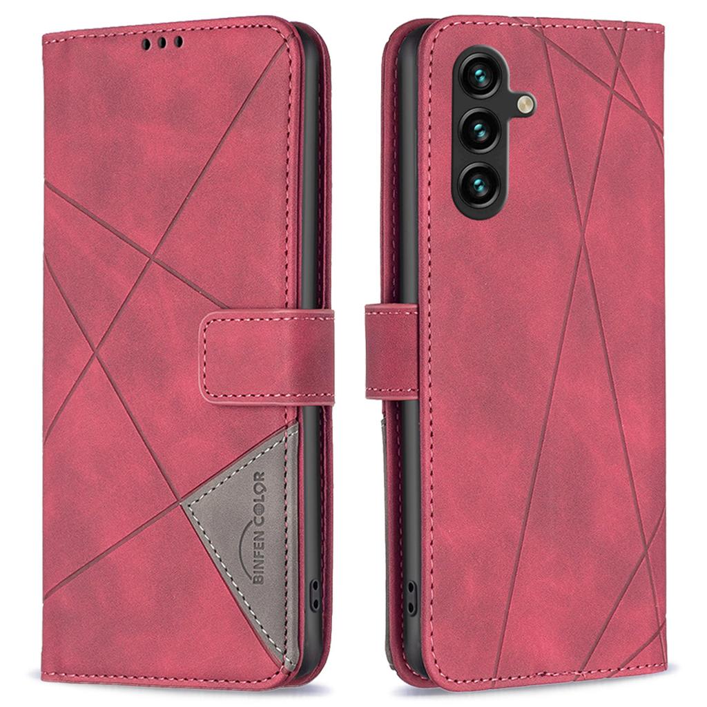 BINFEN COLOR For Samsung Galaxy A05s 4G Phone Cases Wallet Stand Geometry Imprinted Leather Cover