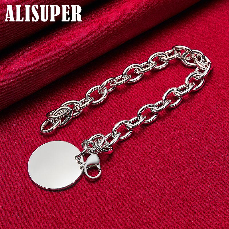 925 Sterling Silver Circle Tag Bracelet Jewelry