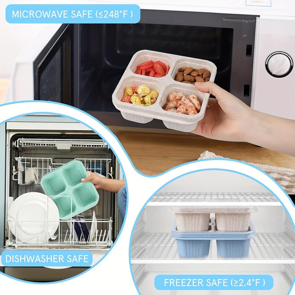 3 шт. Ланч-боксы для перекуса бенто с крышкой, 4-секционные, многоразовые, без БФА, прочные контейнеры для приготовления еды для школы, работы, путешествий