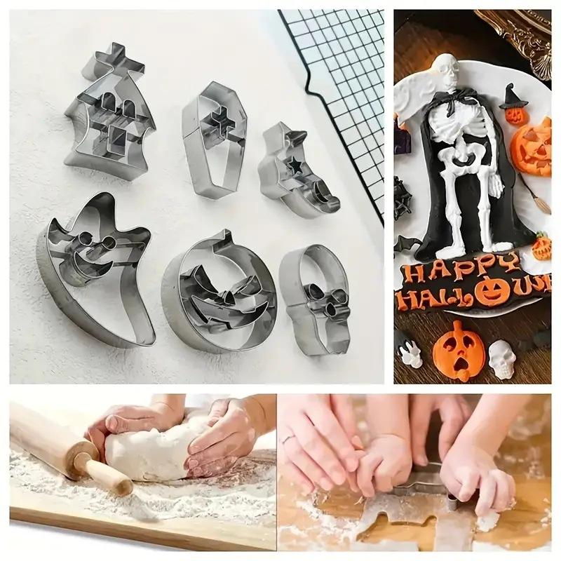 Halloween Cookie Mold Sugar Flipping Cookie Mold Stainless Steel Skull Pumpkin Cookie Cutting Cake Mold Baking Utensils