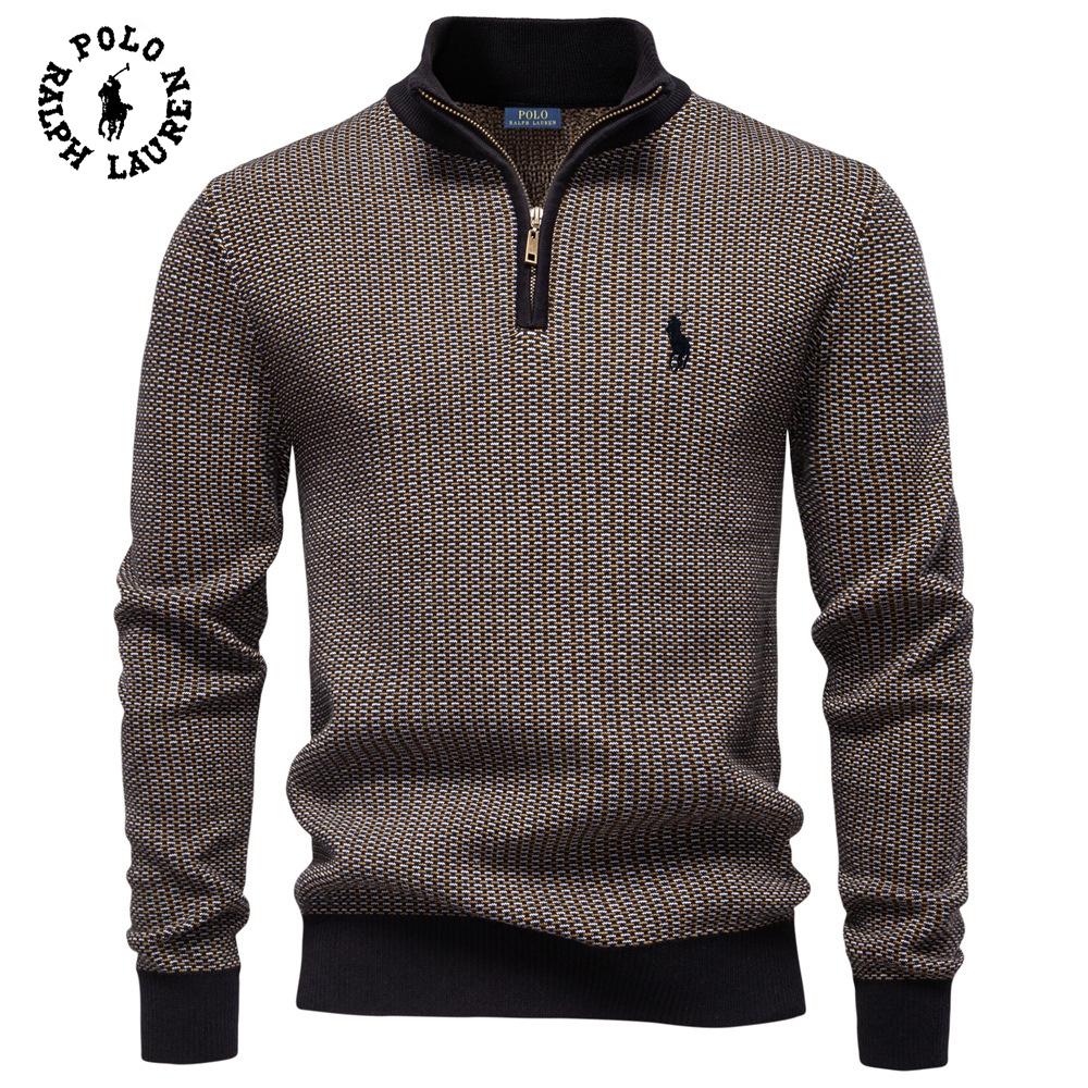 Ralph Lauren 2026 Autumn and Winter Embroidery New Men's Thick Sweater Men's Half Zipper Stand Up Collar Business Casual Sweater