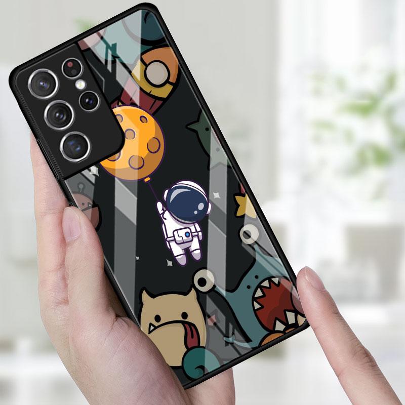 Стеклянный чехол для телефона для Samsung Galaxy S22 S21 S20 Ultra FE S9 S10 S8 Plus Note 20 10 Lite 9 8, чехол, милый в космосе, астронавт