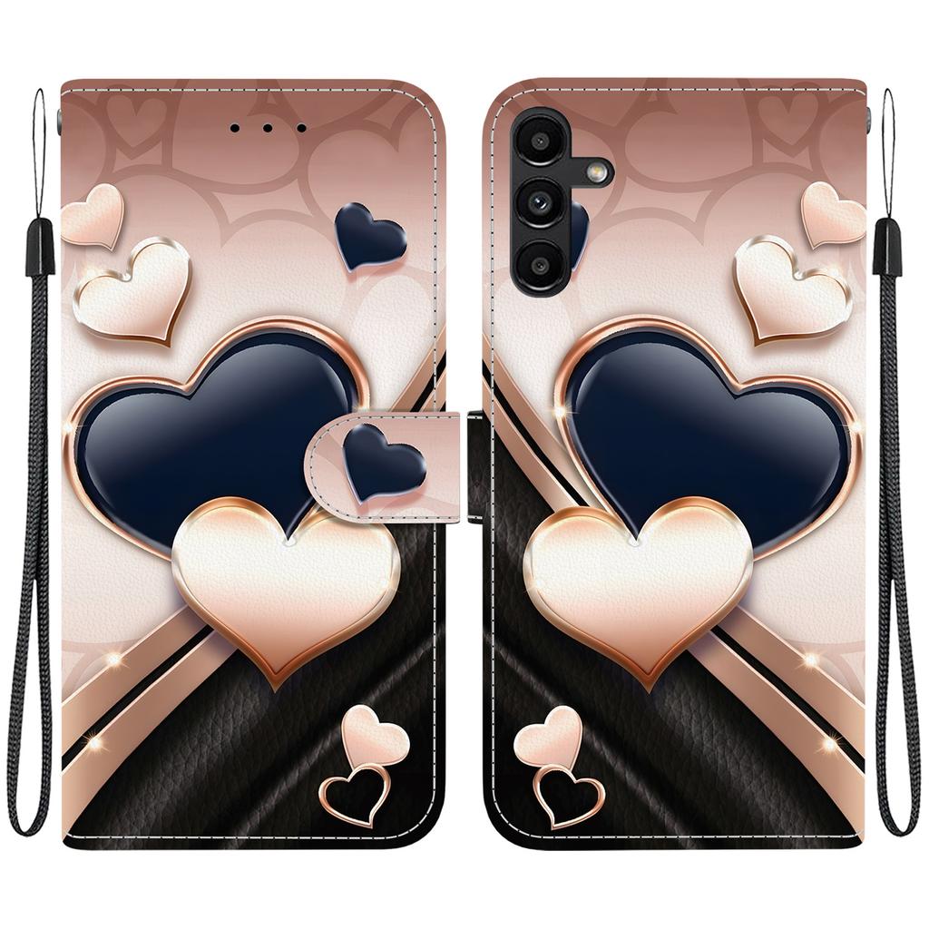 Чехол-книжка из искусственной кожи ручной работы для Samsung Galaxy A13 5G (SM-A136U/A136W/A136B)- Противоскользящий ударопрочный чехол с ремешком на запястье и дизайнами в виде сердец/роз и кошек