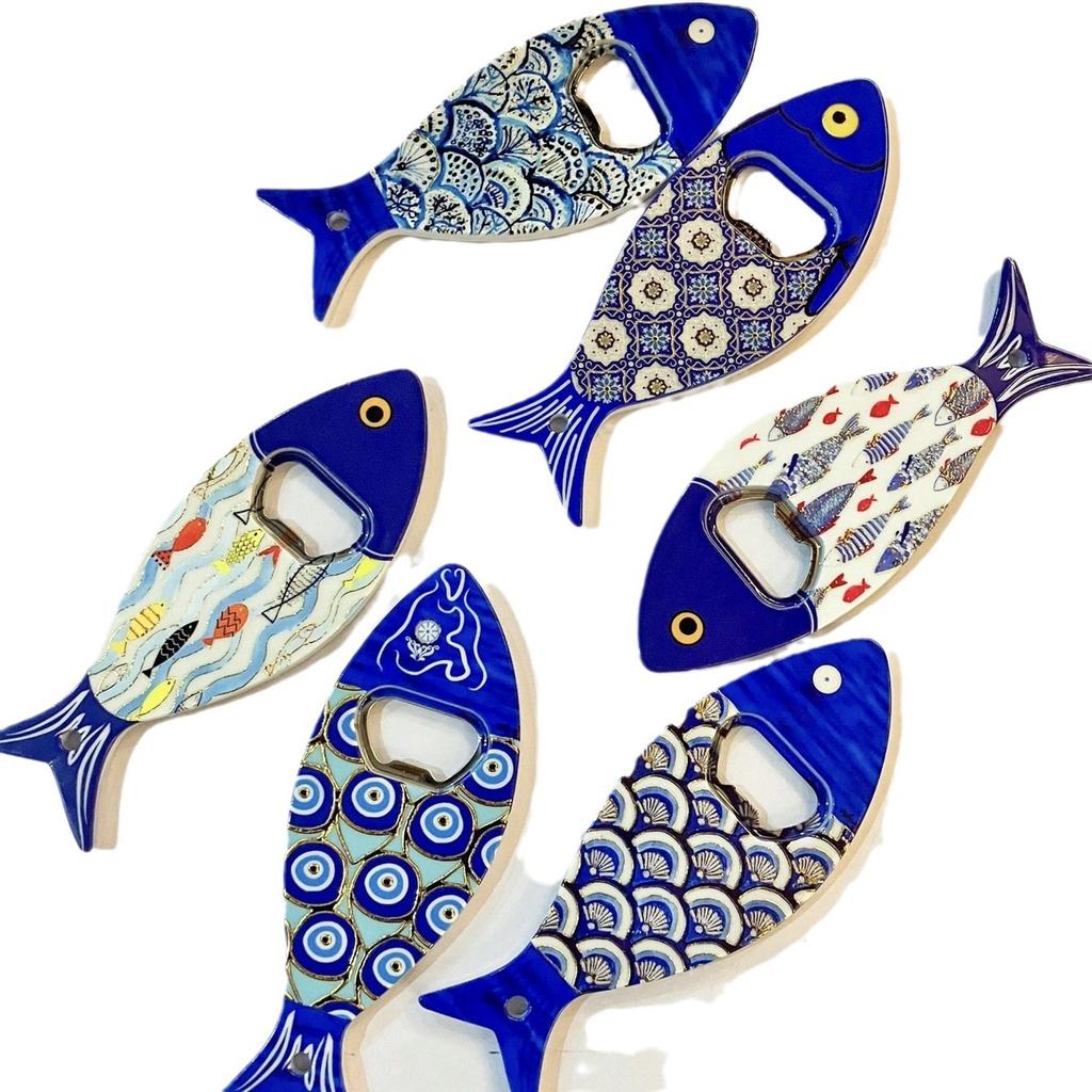 Retro Color Creative Fish Bottle Opener Bronzing Embossed Refrigerator Sticker Bottle Opener